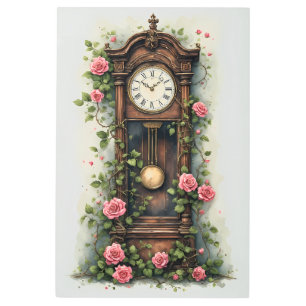 Vintage Ivy Rose Grandfather Clock Metal Print