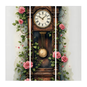 Vintage Ivy Rose Grandfather Clock Triptych