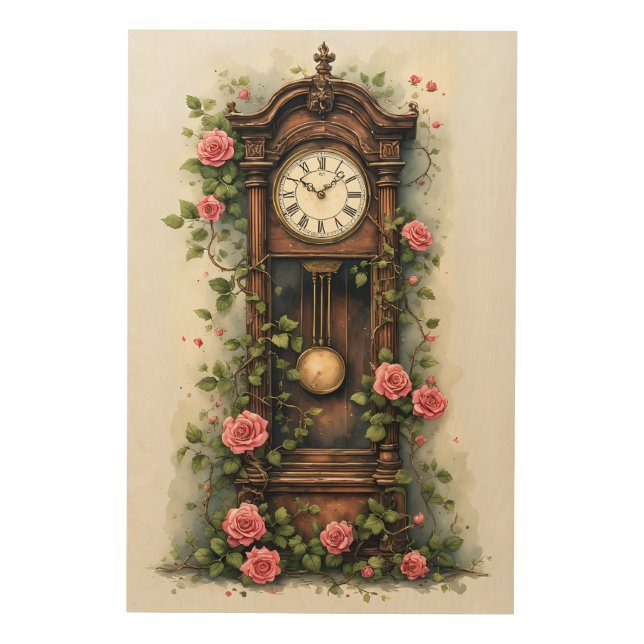 Vintage Ivy Rose Grandfather Clock Wood Wall Art (Front)