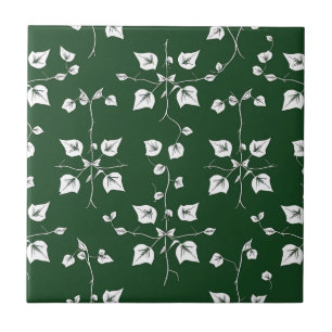 Vintage Ivy Vine Botanical Sketch Forest Green Ceramic Tile