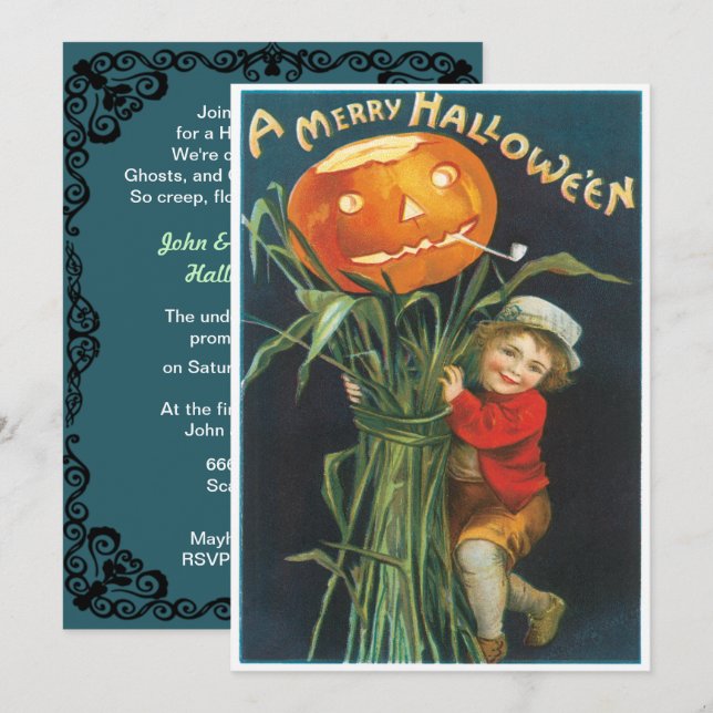 Vintage Jack And The Pumpkin Stalk Halloween Invitation (Front/Back)