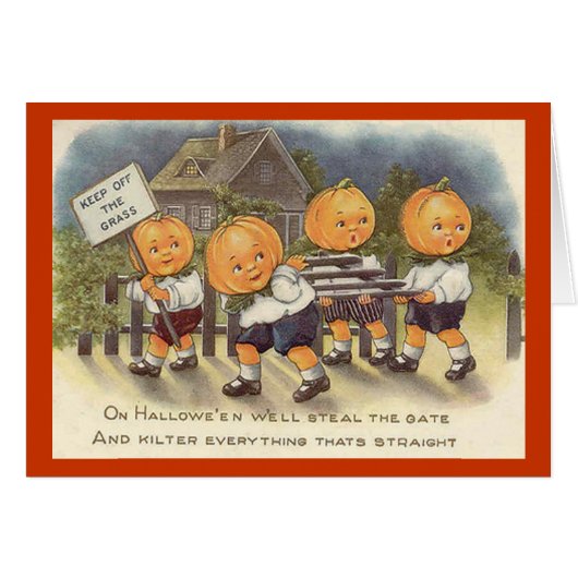 Vintage Jack o' Lantern Boys Steeling Gate Cards (Front Horizontal)