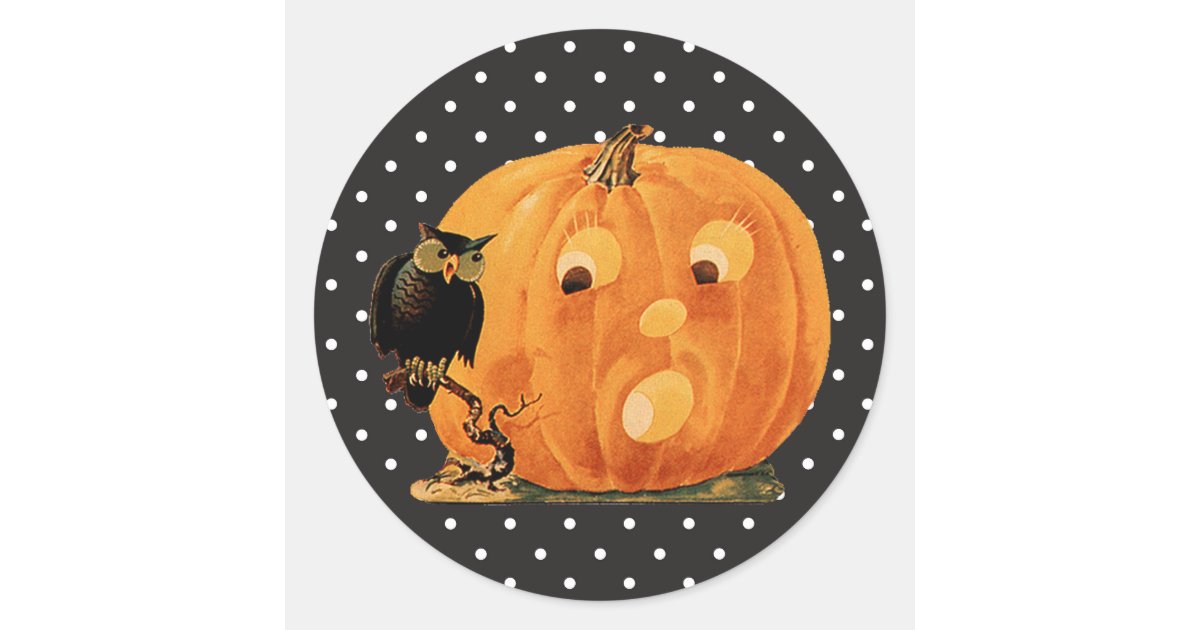 Vintage Jack O Lantern & Owl Classic Round Sticker | Zazzle