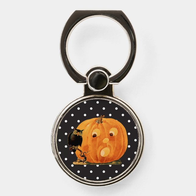 Vintage Jack O Lantern & Owl  Phone Ring Stand (Front)