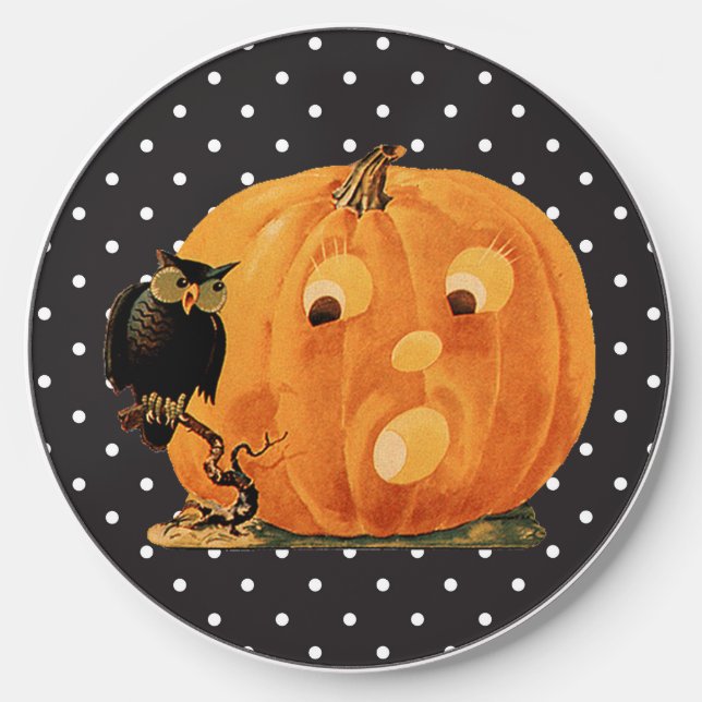 Vintage Jack O Lantern & Owl  Wireless Charger (Front)