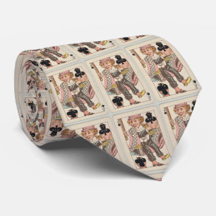 Vintage Jack of Clubs Playing Card Illustration Neck Tie