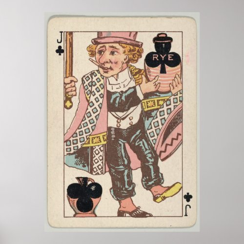 Vintage Jack of Clubs Playing Card Illustration Poster