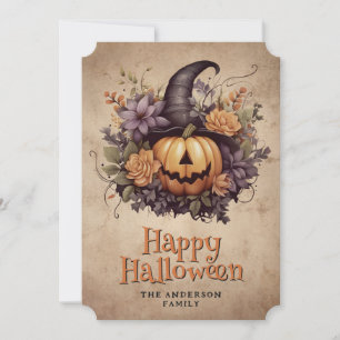 Vintage Jack O'Lantern Floral Halloween Card