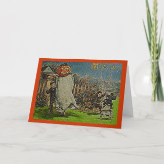 Vintage Jack o'Lantern Scarecrow and Boys Card