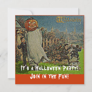 Vintage Jack o'Lantern Scarecrow and Boys Invitation