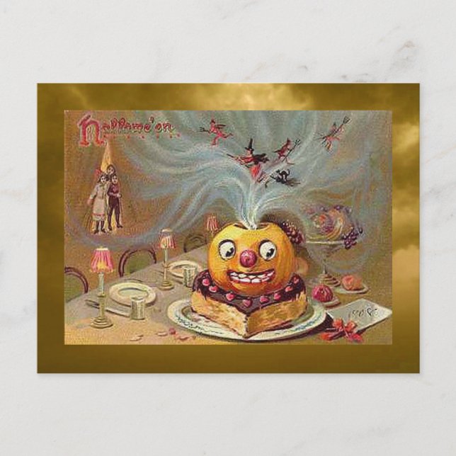 Vintage Jack o'Lantern with Witches Postcard (Front)
