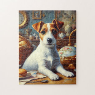 Vintage Jack Russell Terrier Painting Jigsaw Puzzle