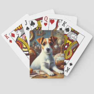 Vintage Jack Russell Terrier Painting Poker Cards