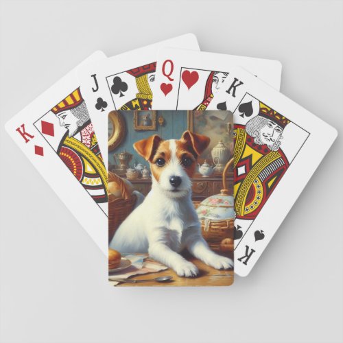 Vintage Jack Russell Terrier Painting Poker Cards