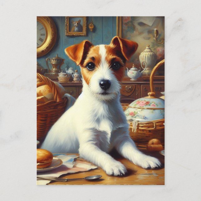 Vintage Jack Russell Terrier Painting Postcard (Front)