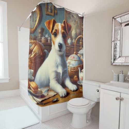 Vintage Jack Russell Terrier Painting Shower Curtain