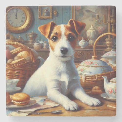 Vintage Jack Russell Terrier Painting Stone Coaster