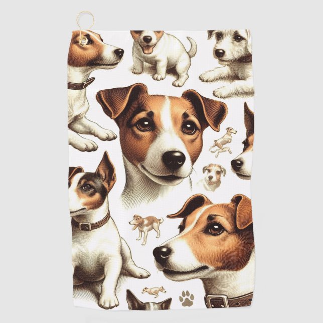 Vintage Jack Russell Terrier Seamless Golf Towel (Front)