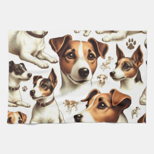 Vintage Jack Russell Terrier Seamless Kitchen Towel