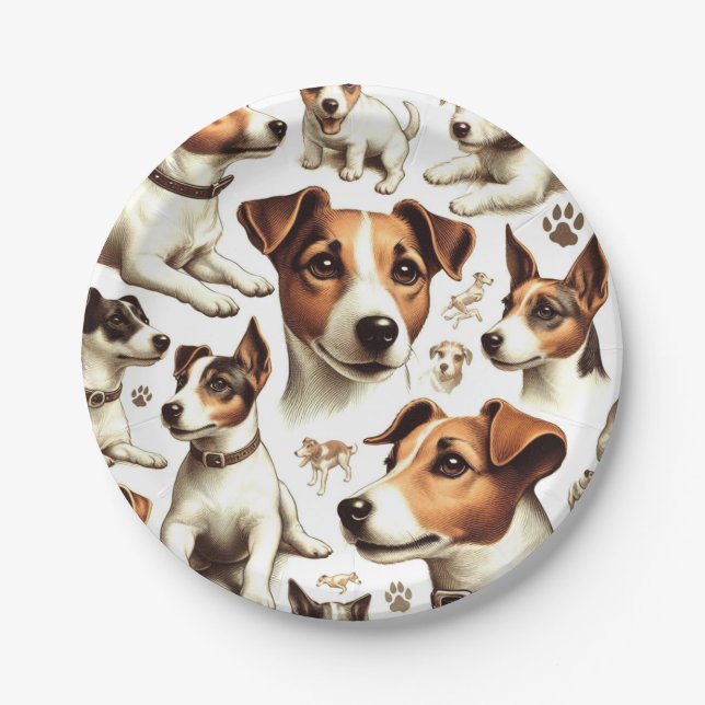 Vintage Jack Russell Terrier Seamless Paper Plates (Front)
