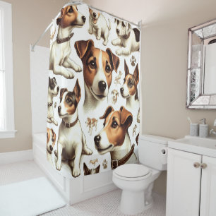 Vintage Jack Russell Terrier Seamless Shower Curtain