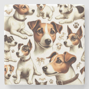 Vintage Jack Russell Terrier Seamless Stone Coaster