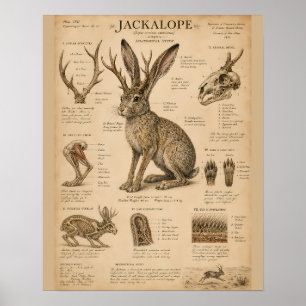 Vintage Jackalope Anatomical Study Scientific Illu Poster