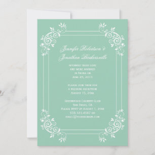 Vintage Jade Green and White Swirls Post Wedding Invitation
