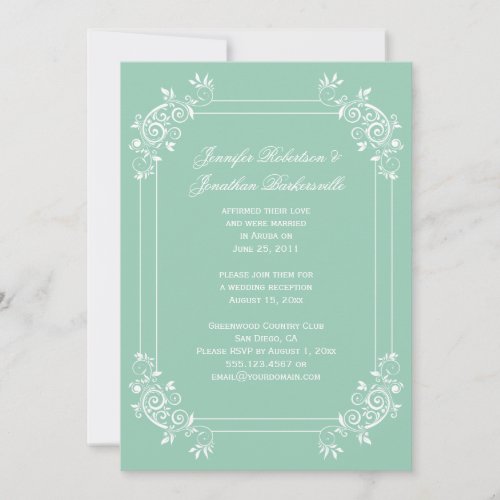 Vintage Jade Green and White Swirls Post Wedding Personalized Invites
