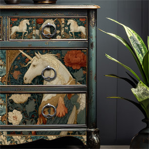 Vintage Jade Red Floral Unicorn Botanical Tissue Paper