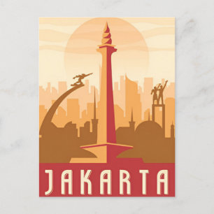 Vintage jakarta Indonesia java Travel watercolor Postcard