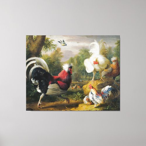 Vintage Jakob Bogdani  The Cockrels Fight  Canvas Print