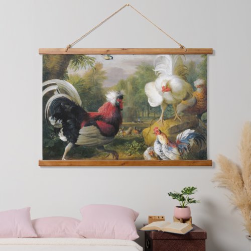 Vintage Jakob Bogdani  The Cockrels Fight   Hanging Tapestry