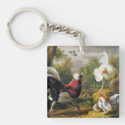 Vintage Jakob Bogdani  The Cockrels Fight        Keychain