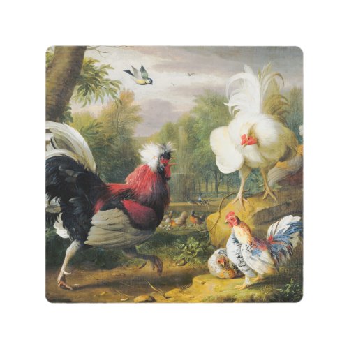 Vintage Jakob Bogdani  The Cockrels Fight      Metal Print