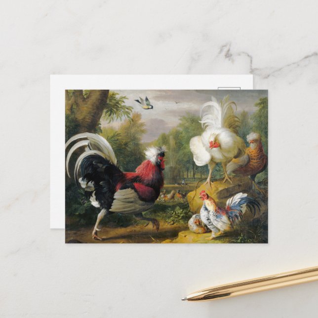 Vintage Jakob Bogdani  The Cockrels Fight   Postcard (Front/Back In Situ)