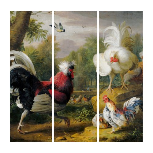 Vintage Jakob Bogdani  The Cockrels Fight   Triptych