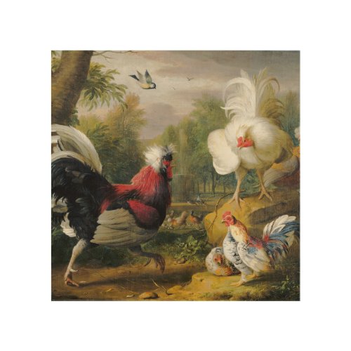 Vintage Jakob Bogdani  The Cockrels Fight     Wood Wall Art