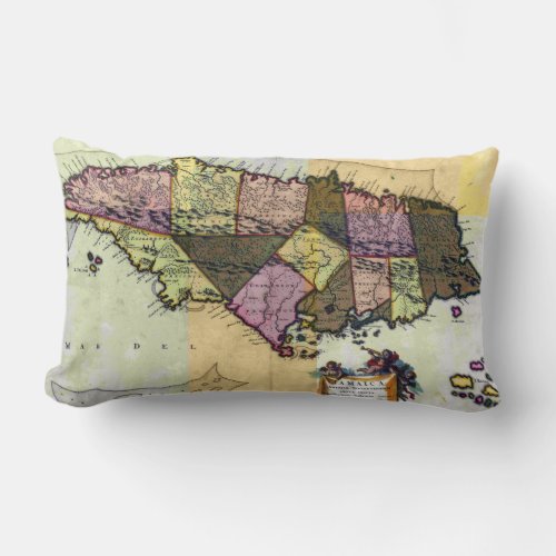 Vintage Jamaica 1680 Map Lumbar Pillow