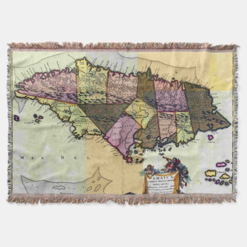 Vintage Jamaica 1680 Map Throw Blanket