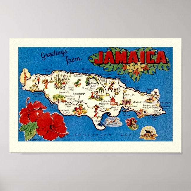 Vintage Jamaica Island Map Print (Front)