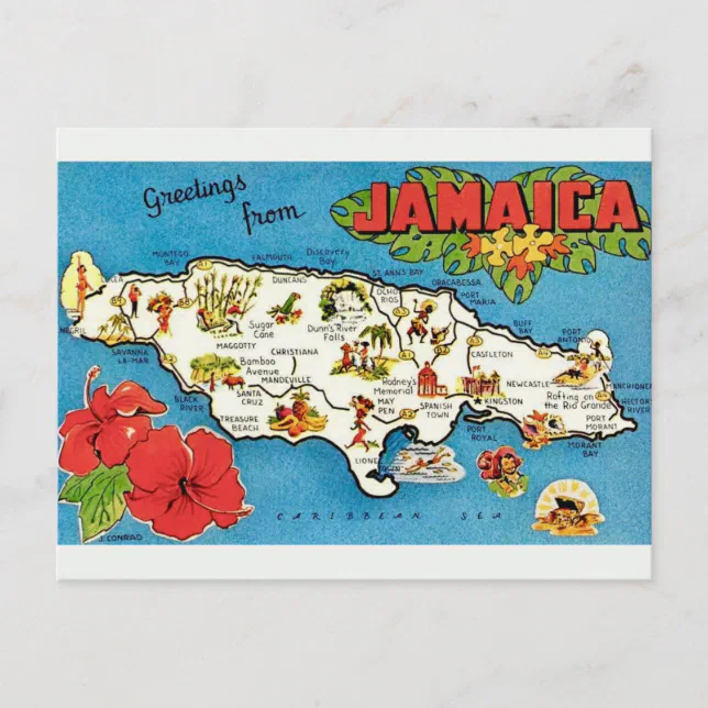 Vintage Jamaica Island Postcard Map | Zazzle