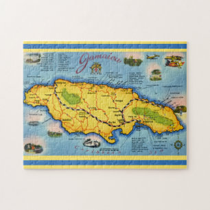 Vintage Jamaica Map Postcard Jigsaw Puzzle