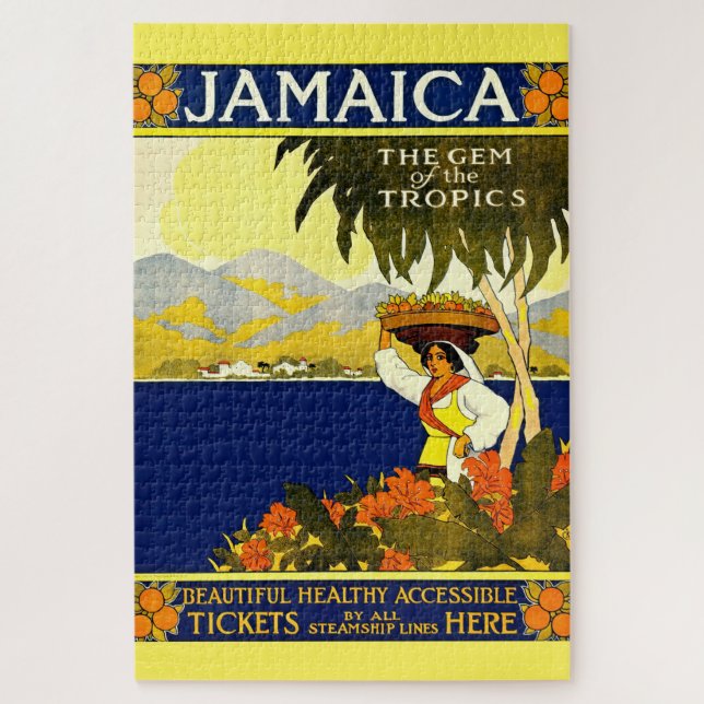Vintage Jamaica Travel Illustration Jigsaw Puzzle (Vertical)