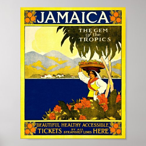 Vintage Jamaica Travel Illustration Poster