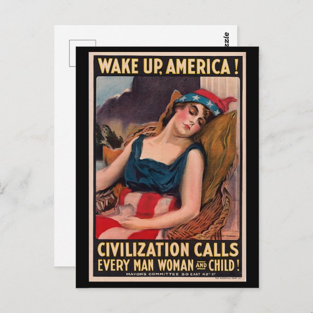 Vintage James Montgomery Flagg | Wake Up America! Postcard (Front/Back)