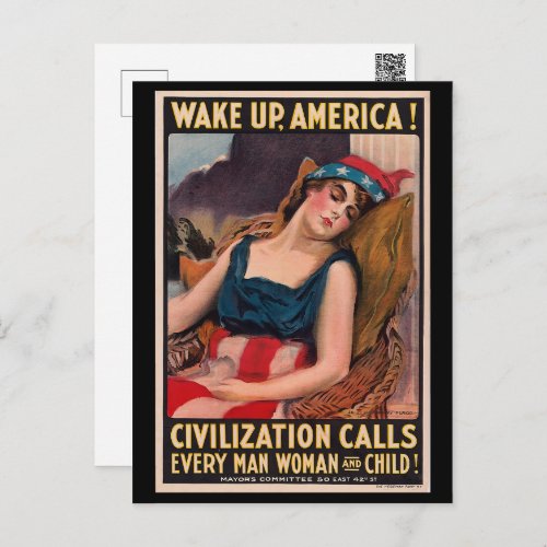 Vintage James Montgomery Flagg  Wake Up America Postcard