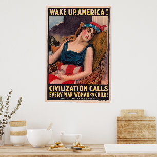 Vintage James Montgomery Flagg Wake Up America! Poster