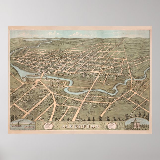 Vintage Jamestown NY Map (1871) Poster (Front)