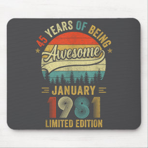 Vintage January 1981 Old 45th Birthday Men Women  Mouse Pad